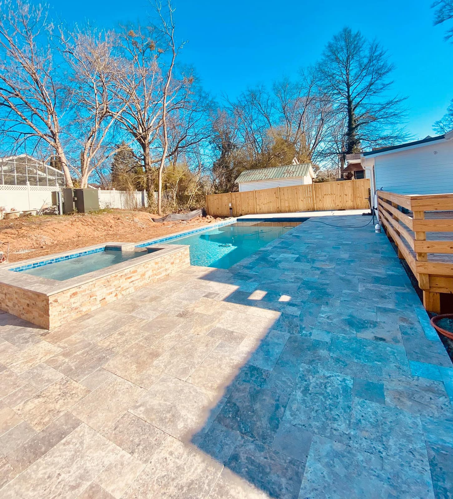 A newly completed gunite pool and spa